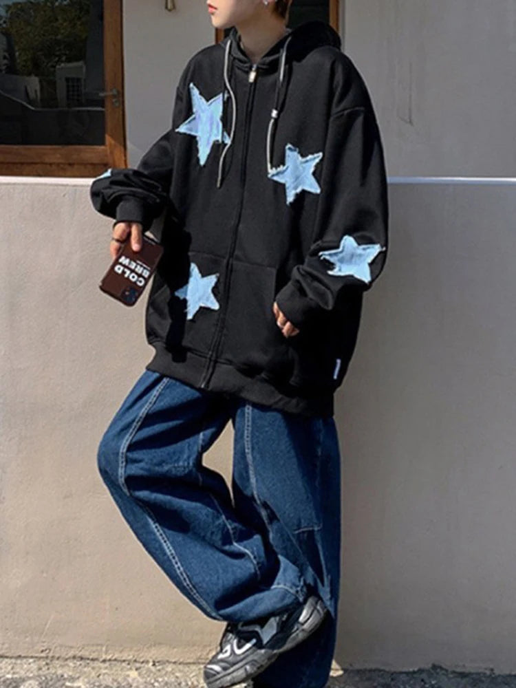 Men's Star Patch Zip Up Hoodie for Men