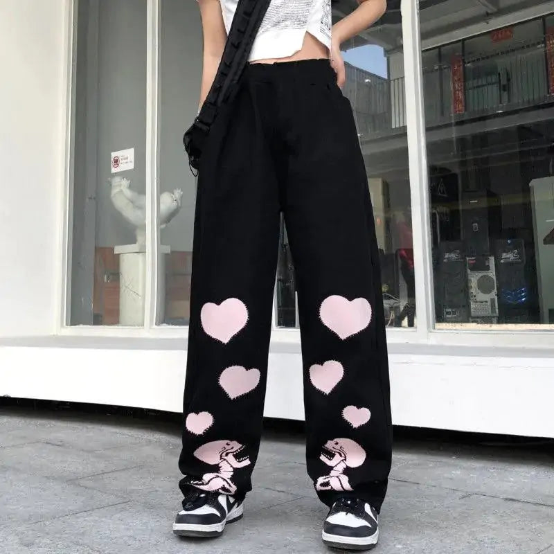 Casual Pants Women Love Skull Bone Print Wide Leg Pants