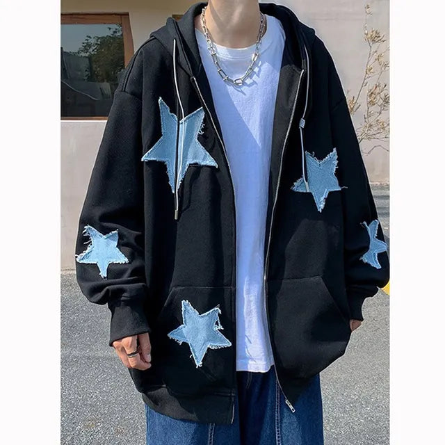 Men's Star Patch Zip Up Hoodie for Men