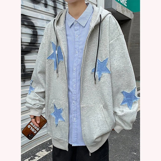 Men's Star Patch Zip Up Hoodie for Men