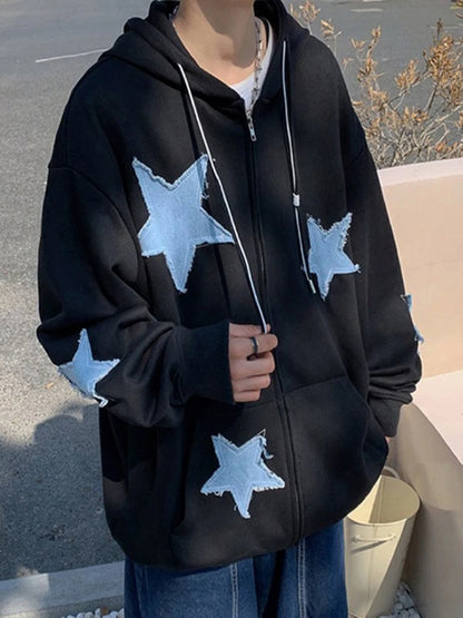 Men's Star Patch Zip Up Hoodie for Men